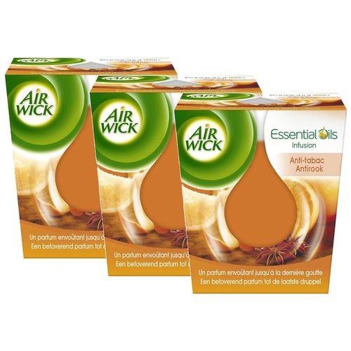 Air Wick Lot De 3 Desodorisants Maison Bougie Parfumée Huiles Essentielles Anti-Tabac 