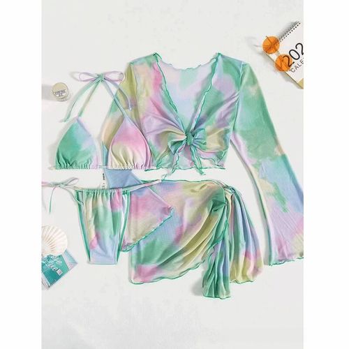 Bikini Décontracté Pour Dames 2022 Nouveau Modèle De Vente À L'exportation Ensemble Trois Pièces De Bikini Sexy En Vert À Changement De Ton S