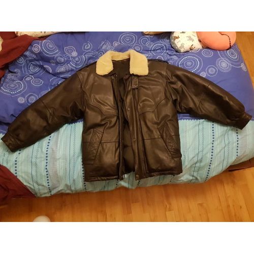 Blouson Cuir Grand Doudoune Surveste Doublé Duvet D Oie Vest52 Noir Caban Hom Chaud Parka Xl Peau Echtes Leader Col Mouton Amovibl Biker Manteau Aviateur Bomber Motar Biker Protec Autom Hiver Froidure