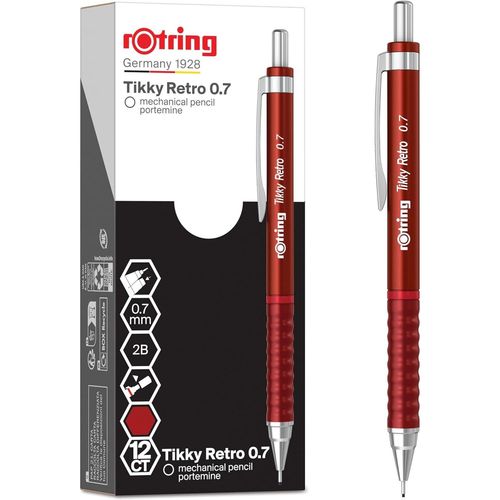 Rotring Lot De 12 Porte-Mines Tikky Retro, 0,7 Mm, Rouge