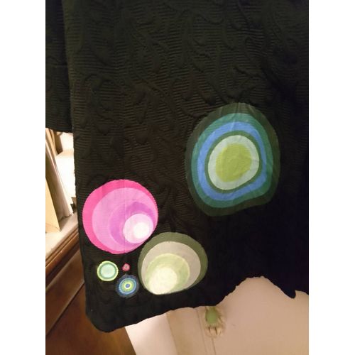 Manteau Long Noir Motifs Colorés 40 L Desigual.