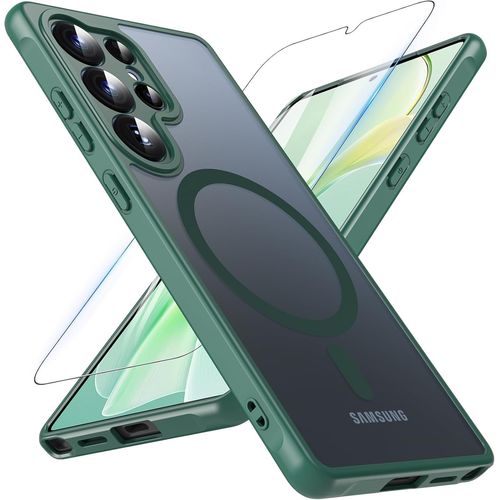 Coque Pour Samsung Galaxy S25 Ultra Avec Magsafe, Magnétique Coque Samsung S25 Ultra Avec Verre Trempé, Antichoc Protection Caméra Protecteur Etui Housse Case Pour Samsung S25 Ultra (Vert)