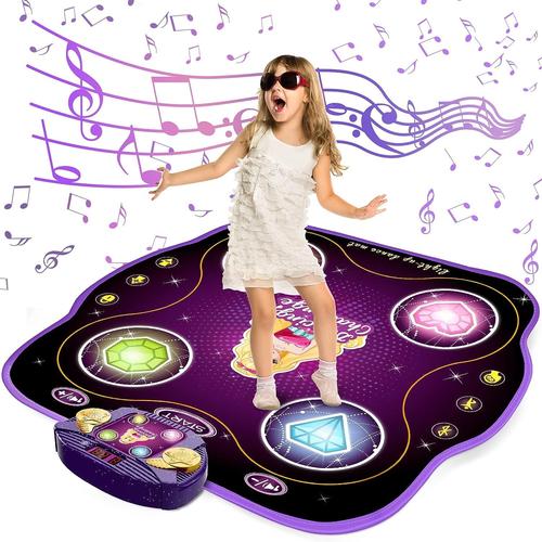 Tapis de danse pour enfants, tapis de danse electronique avec Bluetooth  sans fil pour enfants de 3 a 12 ans, jeu de danse lumineux avec 9 niveaux,  jouets cadeaux d'anniversaire pour filles