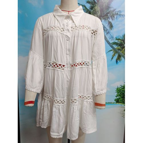 Blouse De Protection Solaire Longues Manches Pour Femme En Blanc Nouveau Style Adapté Pour La Plage Et Les Vacances À La Plage Taille Unique