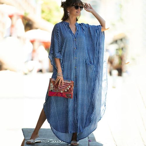 Vêtement De Plage Européen Et Américain Nouveau Style Décontracté Grande Taille Robes De Vacances Résistantes Au Soleil Ouvertes Pour Nager Couleur Zs1482 (Vêtement De Plage Vert Strié) Taille Unique