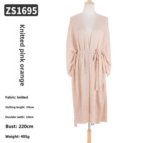 Vêtement De Plage Résistant Aux Uv En Tricot Extensible Nouveau Style Américain Et Européen Longue Taille Pour Femmes Couleur Orange Rose 1695 Taille Unique