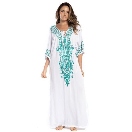 Vêtement De Plage À Protection Solaire En Coton Avec Broderie Style Kimono Pour Femmes Style Européen Et Américain Couleur Blanche Taille Unique