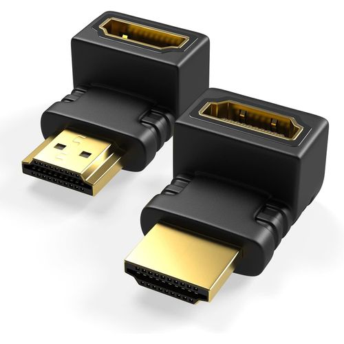 HDMI coudé 90° & 270° | HDMI Coude Adaptateur | HDMI Type A Femelle et mâle | Connecteur HDMI | Contacts dorés | 4K Ultra HD UHD 3D Full HD 1080p HDR Arc | 2 pièces