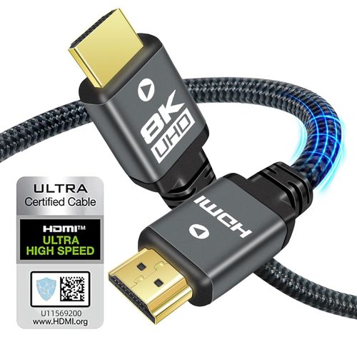 Câble HDMI 2.1 2m 8K, 48Gbps Ultra Haute Vitesse Cable HDMI 4K@120Hz 144Hz 10K 8K@60Hz eARC HDCP 2.2 & 2.3 Dynamic HDR 3D pour PS5, PS4, HDTV, Monitor