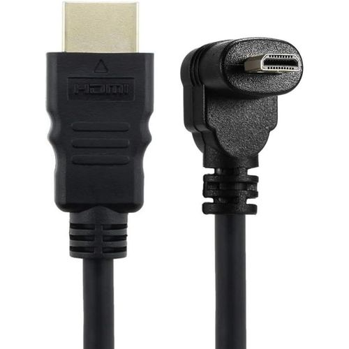 Câble HDMI mâle vers micro HDMI mâle coudé à 90 degrés vers le haut 50 cm pour téléphone portable et tablette