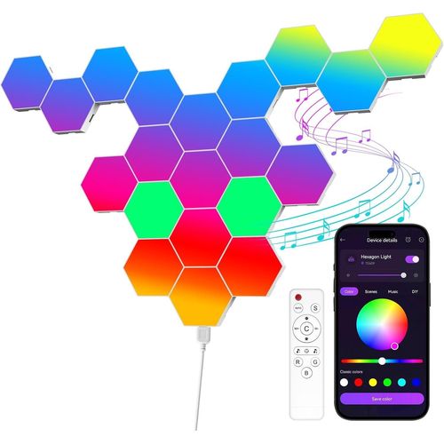 20 Panneaux Lumineux Led Connectés, Appliques Murales Luminaires Intérieur Hexagonales Modulaires Et Variables, Gaming Hexagone Led Rgb, Lumières Créative Avec Synchronisation De La Musique