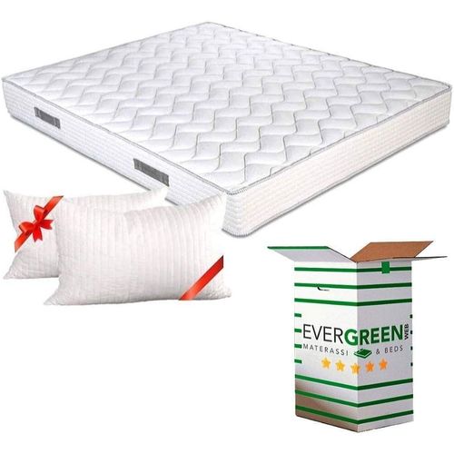 Matelas Double 160x190 en Mousse Waterfoam Élastique 20 cm de Hauteur avec 2 Coussins Memory Foam, Orthopédique, 7 Zones de Confort, Revêtement Blanc Effet MASSANT Tissu Anti-Acariens