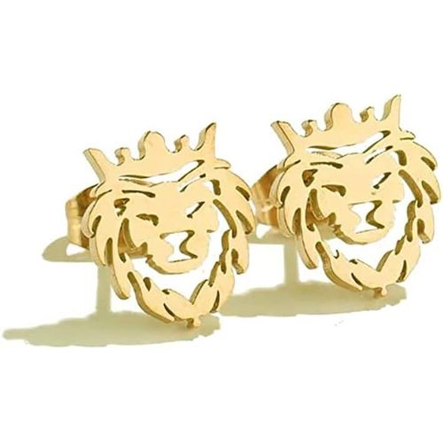 Boucles D'oreilles Minimalistes À Tige En Acier Inoxydable En Forme De Tête De Lion Creuse - Bijoux Tendance Pour Femmes, Adolescentes, Filles - Hypoallergénique[X1227]