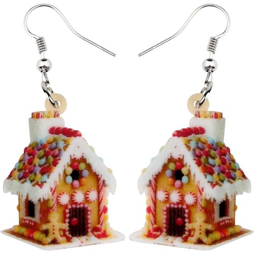 Boucles D'oreilles Pendantes En Acrylique En Forme De Maison De Pain D'épice Mignon Pour Noël Cadeaux Pour Femmes Filles Bijoux De Maison De Bonbons Pour Les Décorations De Fêtes[X1282]