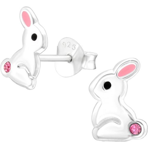 Boucles D'oreilles Lapin Avec Pierres En Cristal - Argent Sterling 925, Argent Sterling[X2619]