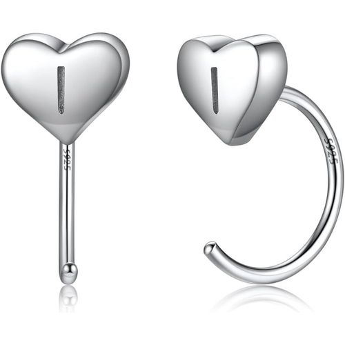 Boucles Doreilles Demi-Créoles Haji - Boucles Doreilles Blanches Avec C?Ur Gravé De La Lettre A-Z En Argent 925[X1995]