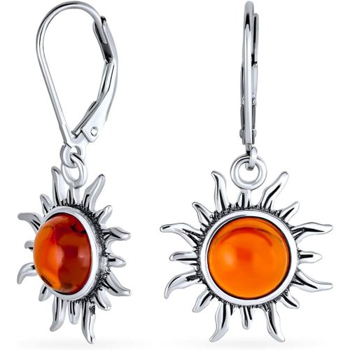 Boucles D'oreilles Pendantes En Forme De Pampille En Ambre Véritable Jaune Citron Ou Miel Cognac Pour Femmes Argent Sterling 925 Oxydé[X1779]