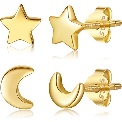 Chic And Artsy Lot De 2 Paires De Boucles D'oreilles En Argent Sterling 925 Avec Motif Lune Et Étoile Polies Pour Femme[X1795]