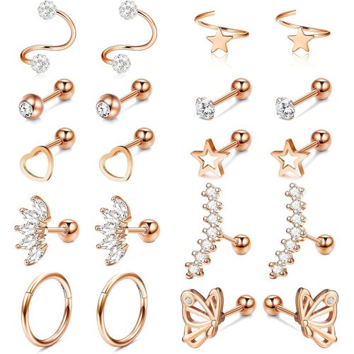20pcs Piercing Oreille Cartilage Acier Inoxydable Clicker Anneau Tragus Helix Conch Zircone Cubique Boucles D'oreilles Femme[X1809]