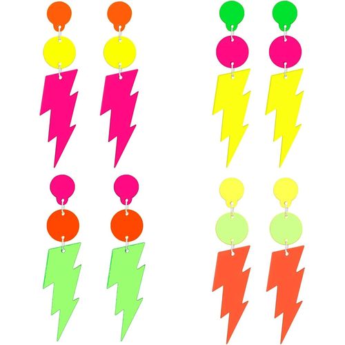 Lot De 4 Paires De Boucles D'oreilles Néon Des Années 80 Pour Femme - En Acrylique - Style Rétro Géométrique - Pour Tenue Des Années 80 - Pour Fête Lumineuse, Halloween, Multicolore, L[X622]