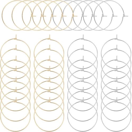 100 Pièces 2 Couleurs Verre À Vin Breloques Anneaux 30mm Perles Boucles D'oreilles Créoles Pour La Fabrication De Bijoux 316 Boucles D'oreilles En Acier Inoxydable Chirurgical[X950]