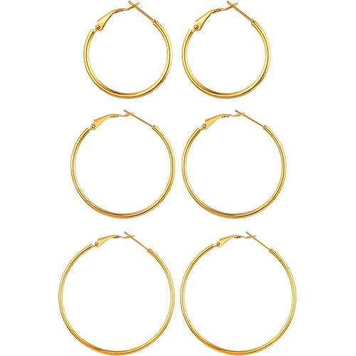 3 Paires Boucles D'oreilles Pour Femme Fille, 30/40/50mm Grands Créoles Ronde Pinces Percés Simples Chics Couleur Argent Noir Doré Or Rose Coloré Fantaisie Cadeaux Anniversaires Noël[X2543]