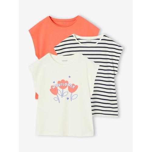 Lot De 3 T-Shirts Basics Fille Manches Courtes Corail