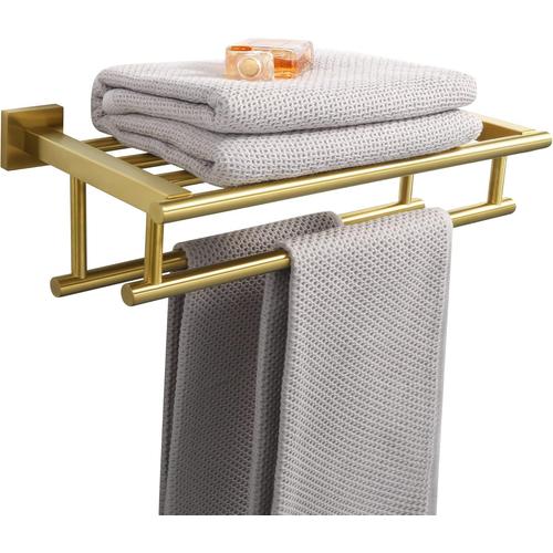 Porte-Serviettes De Salle De Bain, Anneau Porte Serviettes Avec Double Barres, Support Serviette Longueur 40Cm, Rail De Serviette Mural En Acier Inoxydable Or Brossée, Egz8040-G[ADP2201742]