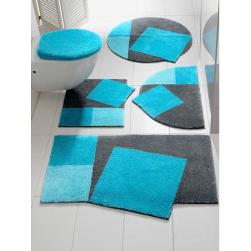 Tapis De Bain 100% Acrylique - - Turquoise-Gris