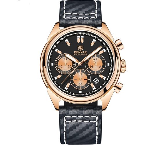 Benyar Montre Homme Casual Mode Analogique Quartz Chronographe Sport Étanche Bracelet Cuir Montres D'affaires Pour Les Hommes[Q2622]