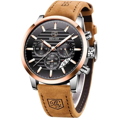 Benyar Quartz Montre Pour Hommes À La Mode Montre De Sport Décontractée Chronographe Étanche Bracelet En Cuir Analogique Date Automatique Montre Élégante[Q1998]