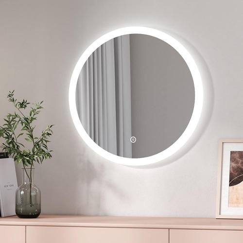 Miroir Salle De Bain Led Rond 60 Cm, Avec Interrupteur Tactile + 3 Types De Feux Blanc Chaud/Blanc Froid/Neutre[ADP2210222]