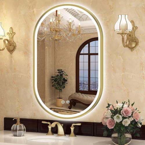 Miroir Salle De Bain Avec Eclairage 60X90 Cm, Miroir Ovale Salle De Bain Avec Cadre Aluminium, Anti-Buée, 3000-6500K, Fonction Mémoire, Ip44 Miroir Led Salle De Bain Horizontal/Ver[ADP2208740]