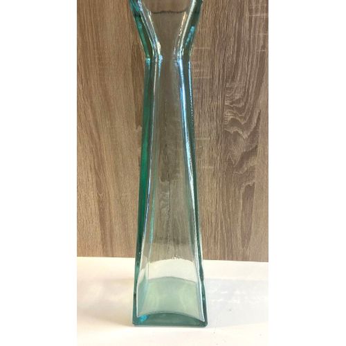 Grand Vase Colonne Obélisque Verre Épais Recyclé Art Déco Floral Design