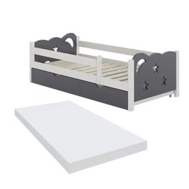Vitalispa Lit Pour Enfant Jessica, Gris, 80x160 Cm Avec Tiroir Et Matelas