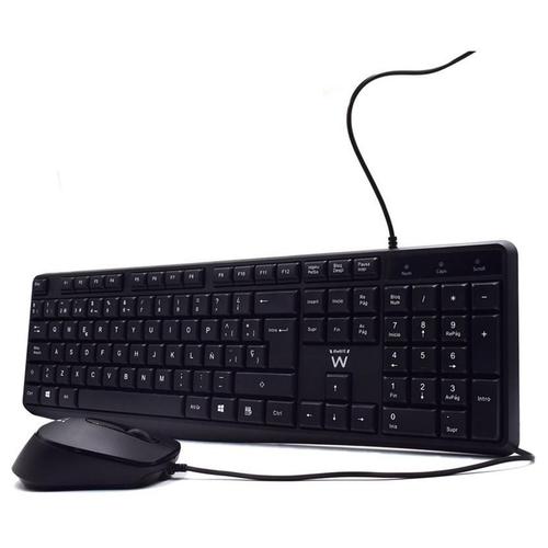 Ewent EW3006 - Ensemble clavier et souris - with quiet typing - full size - USB - QWERTY - Espagnol - Pour la vente au détail