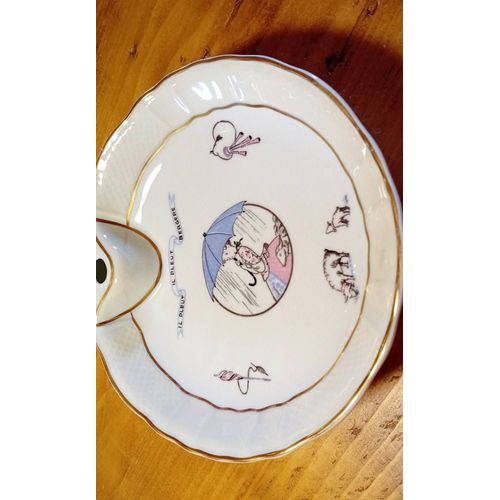 Assiette À Bouillie Pour Bébé Chauffante Vintage Porcelaine De Limoges Bernardaud Sans Le Bouchon. Décor Ii Pleut, Il Pleut Bbergère 17,7cm De Diamètre