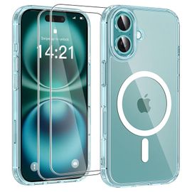 Coque Magnétique Pour Iphone 16 Plus 6,7 Pouces + 2 Vitre Verres Trempés ,Compatible Avec Magsafe,Transparent - Hqselection®