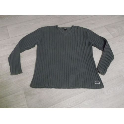 Pull Schott Gris Mailles Côtelées Taille Xl Tbe