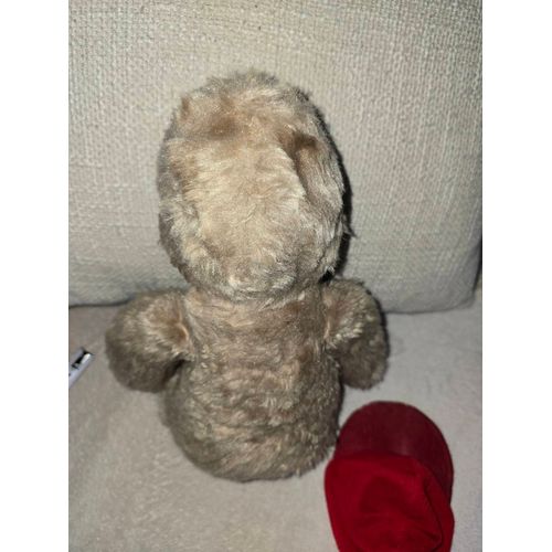 Ancienne Peluche Singe Tiemi Beige Avec Casquette Vintage Grand Modèle 35 Cm
