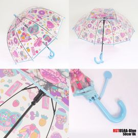 Parapluie De Princesse Kawaii Avec Reliure Pour Enfants,Joli Parapluie En Plastique Transparent,Impression Nairobi - Blue Candy