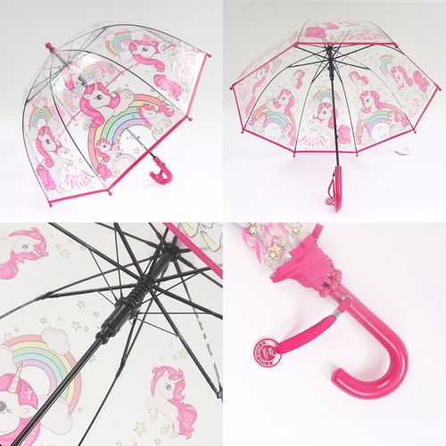 Parapluie De Princesse Kawaii Avec Reliure Pour Enfants,Joli Parapluie En Plastique Transparent,Impression Nairobi - Red Unicorn