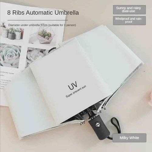 Mini Parapluie Existent Pliant,Anti Uv,Pluie,Soleil,Portable,Coupe-Vent,Observateur,Parasol,Femme,Homme,Enfant,Mode- Ribs White