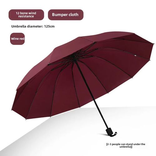 Grand Parapluie Pliable Pour Femme,Parasol Durable- Modèle Manuel À 12 Os Diamètre 125cm Sans Colle (Vin Rouge + Spécification