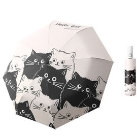 Parapluie Automatique À Trois Plis Avec Revêtement Noir,Protection Solaire,Chat Mignon,Parapluie Rai- Cat-D133894