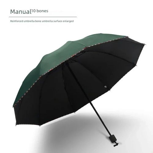 Grand Parapluie Pliant Pour Hommes Et Femmes,Parapluie De Soleil Et De Pluie,Trois - Vinyle Recouvert 10k-Vert Foncé + Business