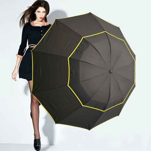 Grand Parapluie Pliant Non Existent Pour Homme Et Femme,Double Bain,Vent Degré,Pluie,Voyage En Famille,Affaires- Black-F3398