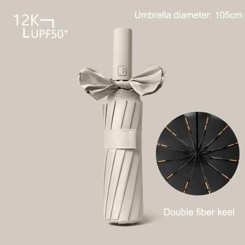 Parapluie Coupe-Vent Sophia Pour Hommes Et Femmes,Grand Parapluie De Voyage Pliant Automatique,Parapluies De - Beige 24 Bone