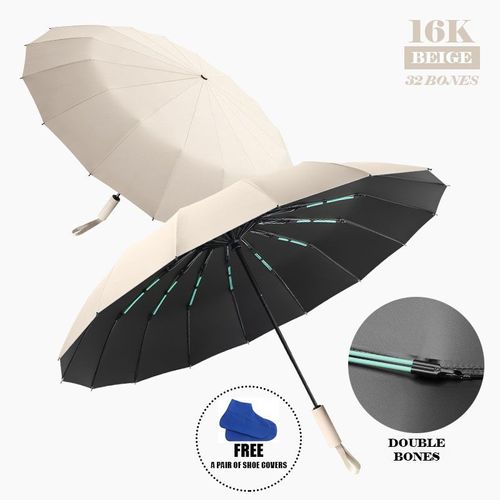 Grand Parapluie À Double Os Pour Homme Et Femme,Coupe-Vent,Existent,Pliable,Bain,Luxe,Soleil,Pluie,Uv,Business- 16k32bones Beige