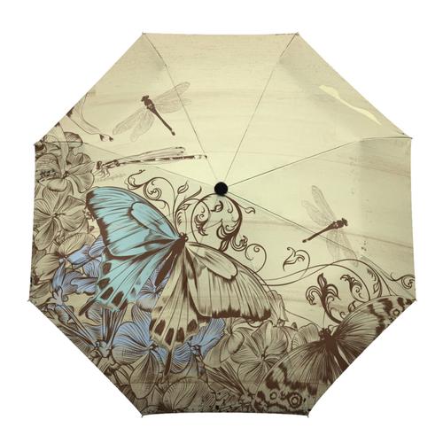 Parapluie Papillon Doré Pour Femme,Beau Parapluie Créatif,Pluie,Trois Parapluies Pliants,Coupe-Vent,Art Floral-A726357264